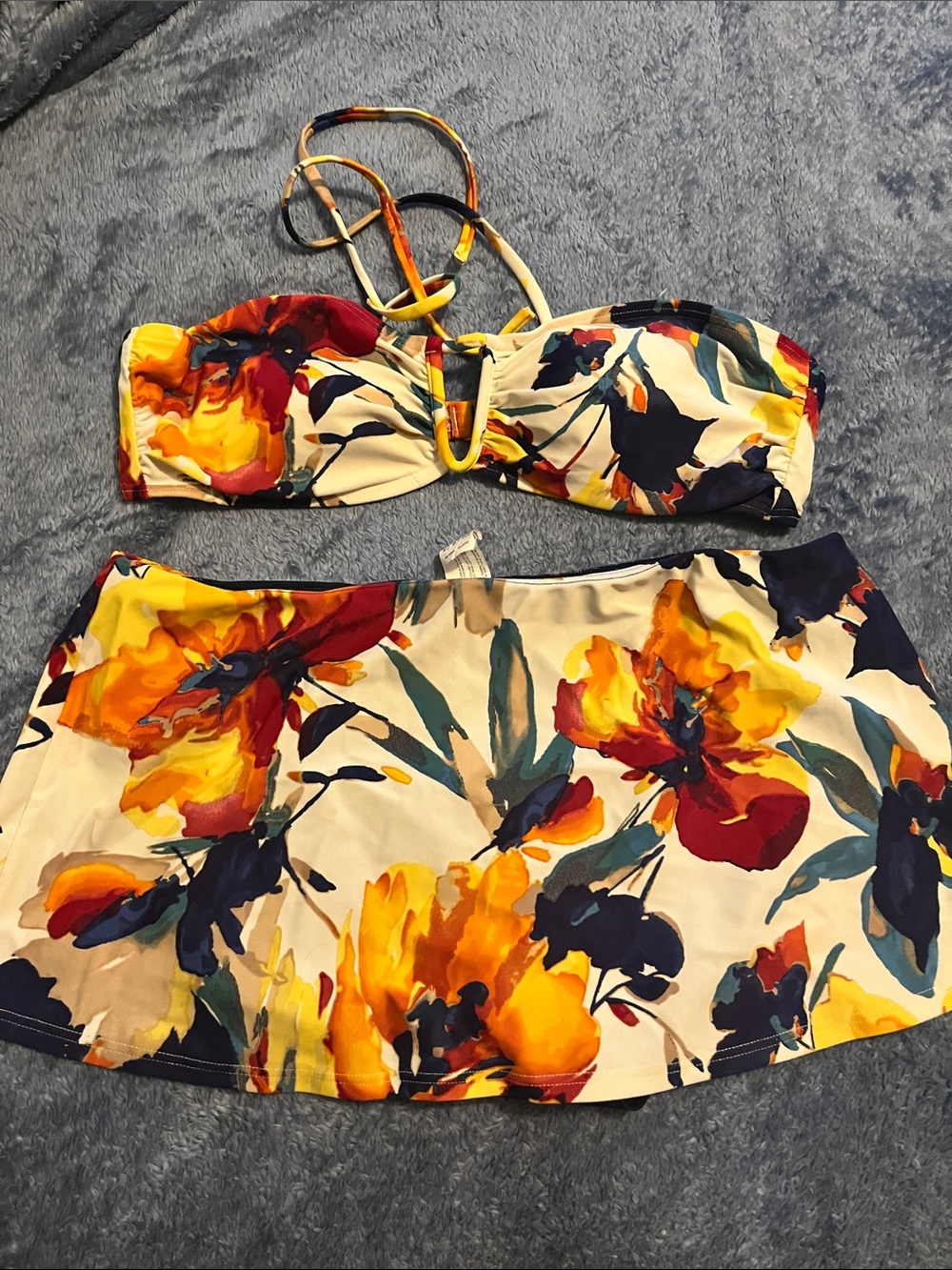 Floral Bandeau Bikini skirt set